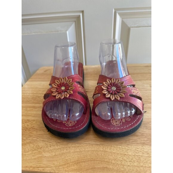 Bohemian Mexican Handmade Leather Sandals With Floral Embellishments Sz 9.5/10 - Picture 2 of 10